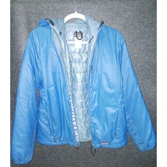 Patagonia Vintage Hooded Jacket Women Small Aqua Blue Insulated Coat *flaws** - Picture 2 of 13